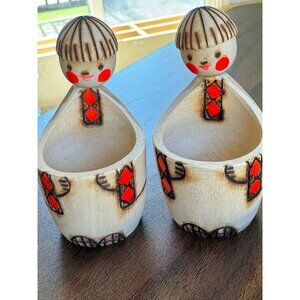 Vintage 1979 Pair of Russian Wooden Folk Art Dolls "Salt Shaker" Original Label